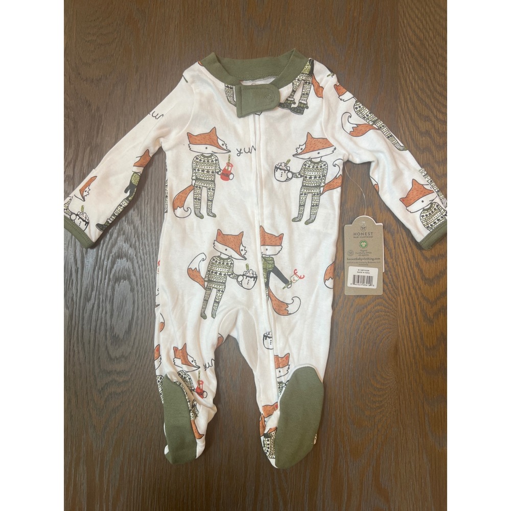 Honest Baby Clothing Fox Print Organic Cotton Footed Pajama Sleeper 0-3M NWT